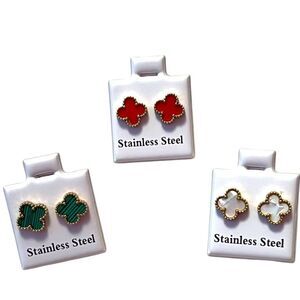 Designer Inspired Stainless Steel Dainty Clover Gold Tone Stud Earrings